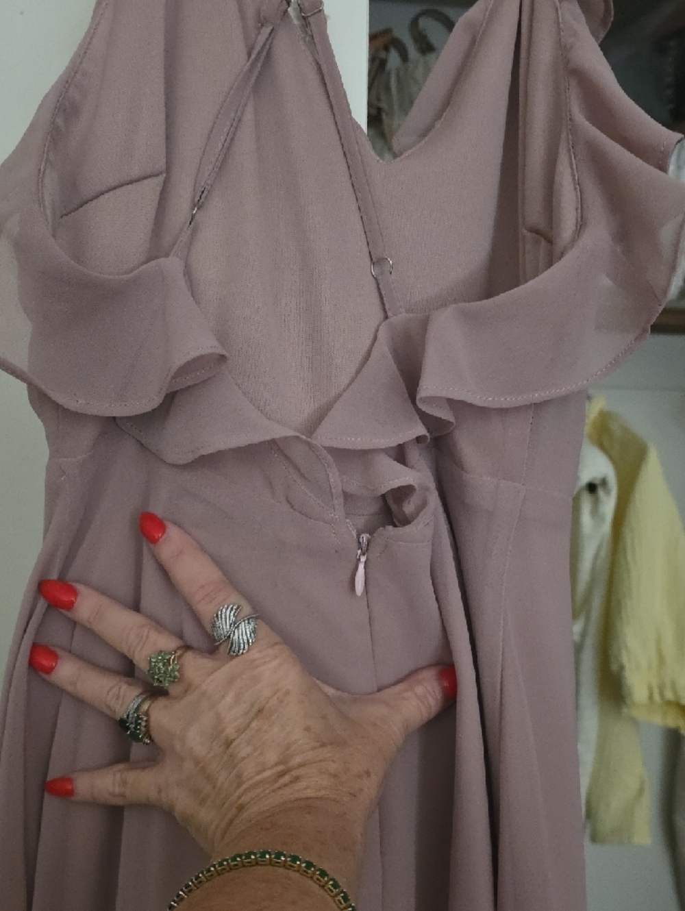 Lulu's Dusty Rose Ruffle V-Neck Maxi Dress - Picture 7 of 9